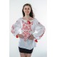 Boho Style Ukrainian Embroidered Folk  Blouse "Magic Herbs" red on white